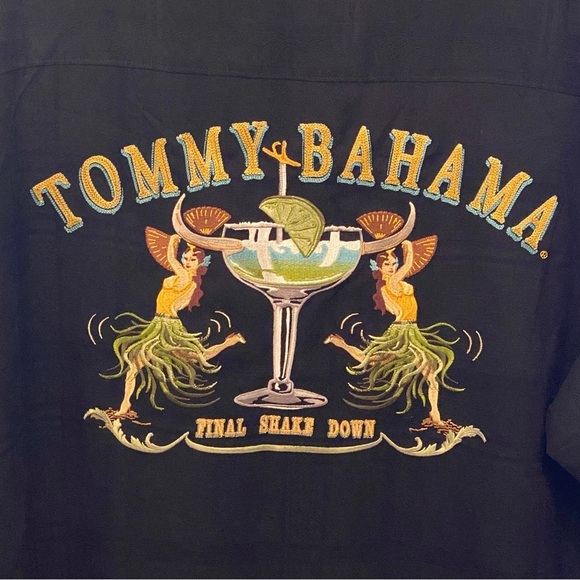 Tommy Bahama Men Black Final Shake Down Hula Girls Martini Embroidery Silk Top-L - Picture 2 of 8